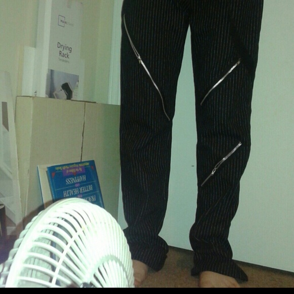 Black zippered goth/punk striped pants - Hot Topic cyberpunk grunge - Picture 4 of 4